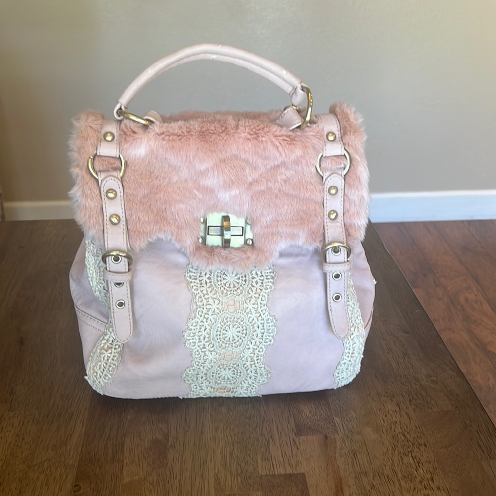 Pink Faux Leather and Fur Bag
